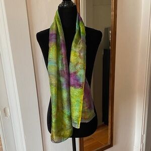 100% Silk Green and Purple Tie Dye Multicolor Scarf